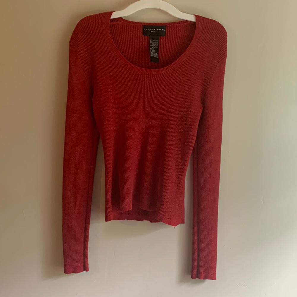 Long sleeve scoop neck silk blend top. Size small